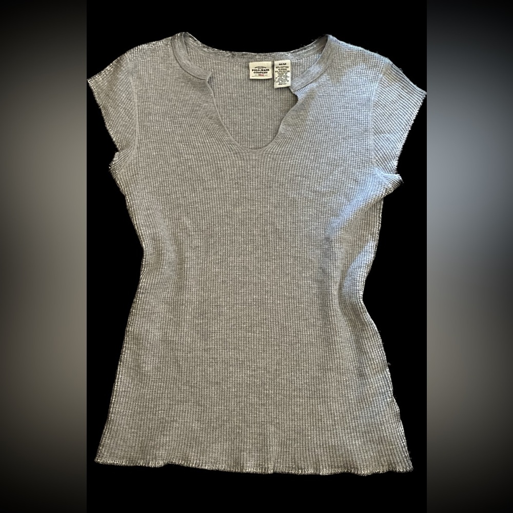 Ralph Lauren gray fitted split neck tee